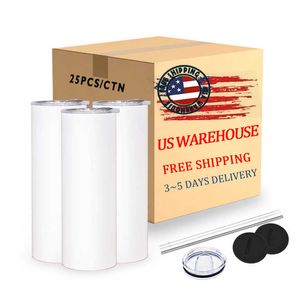 Us Warehouse 20oz Aço Inoxidável Parede Dupla Isolada Blanks Sublimação Canecas Sublimação Tumbler Com Palha E Tampa 1212