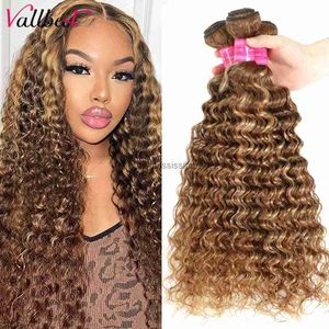 Lace Wigs Vallbest Highlight Deep Wave Bundles Hair 4/27 Brazilian Hair Weave Bundles 3 4 PCS Ombre Colored Highlight Curly BundlesL240124