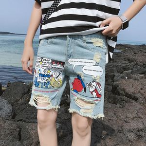 Supzoom Ankunft Fashion Animation Cartoon Print Light Ulzzang Sommer Reißverschluss Fliege Stoßte Jeans Shorts Männer