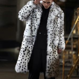 Men's FurLeopard Men Winter Thick Hooded Faux Fox Fur Coat Jacket Long Sleeve Warm Luxury Fur Black Parkas Bontjas Furry Shaggy Outerwear 231212