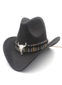 Etnisk stil cowboy western hatt mode unisex fast färg cowgirl jazz cap med legering tjur huvudbälte för män kvinnor storlek 5658cm8340810