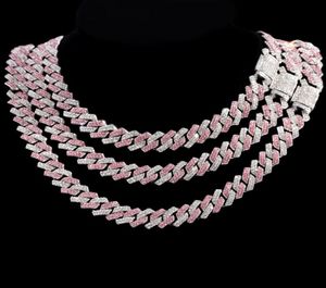 Chains HipHop Pink Crystal 14MM Rhombus Prong Cuban Link Chain Necklace For Women Full Rhinestones Pave Iced Out JewelryChains6995837