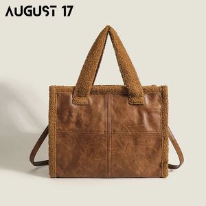 Abendtaschen 17. August Herbstdesign Lammwolle mit Pu-Einkaufstasche Große Kapazität Retro-Schulter-Crossbody-Damenhandtasche 231212