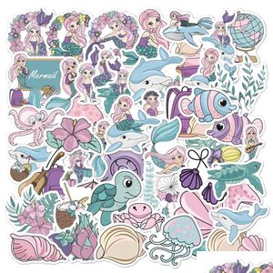 Altri adesivi decorativi 50 pezzi carino rosa viola sirena animale subacqueo adesivo bici da viaggio Lage laptop decalcomanie del fumetto Drop Deliver Dhtu3