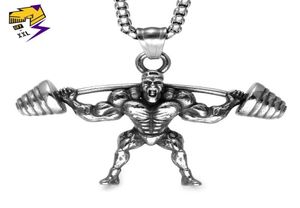 316L rostfritt stål Viktlyfthalsband Män Silver Color Link Chains Fitness Muscle Pendant Halsband Strong Man Jewelry2975219