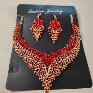 Colar brincos conjunto de jóias de luxo por atacado elegante nupcial casamento baile de cristal vermelho declaração strass gargantilha para mulher