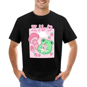 Regatas masculinas Bonito Cottagecore Sapo Morango Retro 90s Kawaii Estético Y2K - Japonês Cogumelos Rosa Cogumelos Feliz Bolha Leite T-shirt