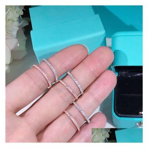 Wedding Rings Fashion Real Solid 100% 925 Sterling Sier Diamond Ring Solitaire Simple Round Thin Band Rings Finger For Women Element J Dhswz