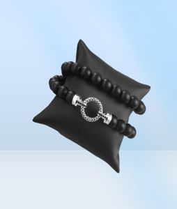 Ожерелье-подставка Pave Obsidian Charm Европа Модные европейские модные подарочные украшения из стерлингового серебра 925 пробы для мужчин и женщин 22021834338227317117