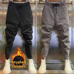 Men's Pants Men's Winter Pants Korean Streetwear Fleece Warm Designer Drstring Bed Cargo MEN FASHION Baggy Harem Jeans PantsL231212