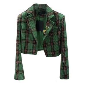 Women's Suits Blazers Plaid Woolen Jacket Women High-waisted UltraShort Blazers Coat Spring Autumn Fashion Lady Suit Small Outerwear Casual Top 231212