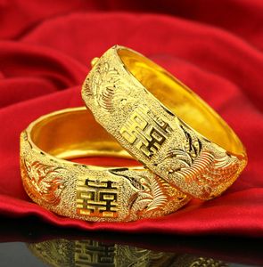 Breites Armband für Damen, klassische Hochzeitszeremonie, doppeltes Glück, Drachen- und Phönix-Armband, Damen-Imitat-Gold, Braut, Hochzeit, Jew1399718