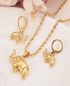 24 k sólido fino ouro gf bonito elefante colar brincos na moda mulheres homens jóias charme pingente corrente animal sorte jóias sets4039433