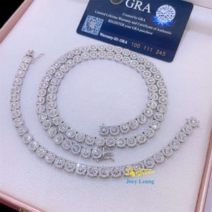 NY DESIGN PASS DIAMOND TESTER Hip Hop Jewelry 7mm VVS 925 Silver Iced Out Cluster Moissanite Tennis Chain Halsband