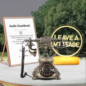 Livro de visitas a áudio de festas de aniversário europeu antigo Telefone com sinal de casamento LED gratuito e moldura de foto vertical A5 (bronze vintage)