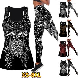 Women's Pants Women Fashion Viking Tattoo Legging Yoga And Hollow Tank Womens Sport Vest Suits Leisure Suit XS-8XL