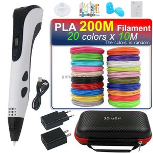 Brinquedos de inteligência Caneta 3D para crianças Caneta de desenho 3D Caneta de impressão 3D com tela LCD compatível com filamento PLA / ABS para crianças Presente de aniversário de Natal 1L23116