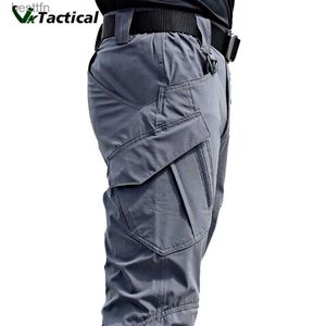 Męskie spodnie Nowe męskie spodnie taktyczne LTIPLE PIESZĘTYKOWE Elastyczność Militarna Miejska Miejska Zakończenie Tacytcal Spodni Mężczyźni Slim Fat Cargo Pant 5xll231212