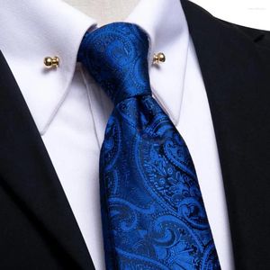 Bow Ties Hi-Tie Paisley Royal Blue Silk Business Tie للرجال Handky Cufflink Wedding Necktie مع مصمم Dropship Party Pin