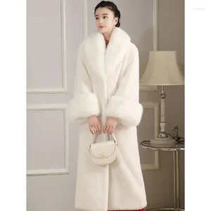 Women's Fur Fashion Imitation Coat Female Winter Thickened Temperament Mid Length Mink Plush Faux Collar