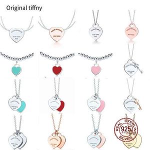Ny 100% 925 Sterling Silver Necklace Pendant Heart Pärlkedja Rosen Guld och guld lyxig för kvinnor Fashion Jewelry Original gåva