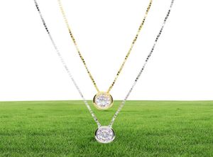 2018 latest single stone necklace fine delicate box chain 925 sterling silver bezel 5mm Sparking cubic zirconia simple jewelry2046746