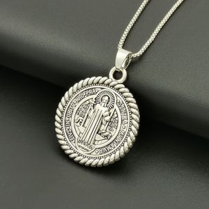 10pcs Antik Gümüş Yuvarlak St Benedict kolye kolye madeni para madalyon kolye Tılsım A-556D