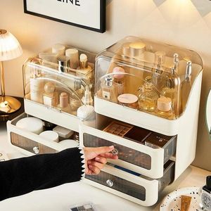 Storage Boxes Desktop Cosmetics Box Drawer Style Divided Plastic Makeup Brush Lipstick Holder With Dust Cover