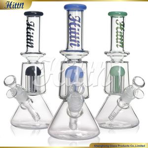 Hittn Factory 10'' Beaker Bong Hand Blown Glass Water Pipe 8 Tree Arms Perc Bong with 14mm Bowl 18mm Downstem Accessories 420 Hot Sale