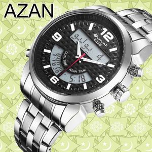 6 11 جديدًا جديدًا من الفولاذ المقاوم للصدأ LED Digital Dual Time Azan Watch 3 Colors Y19052103252B