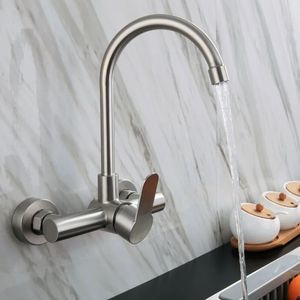 Kitchen Faucets Stainless Steel Double Hole Wall Mounted Cold and Faucet Balcony Rotating Torneiras De Cozinha Batidora 231211