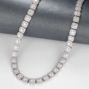 Fashion Jewelry 10mm/12mm 925silver Moissanite Hiphop Rock-candy Tennis Necklace with Square Chain