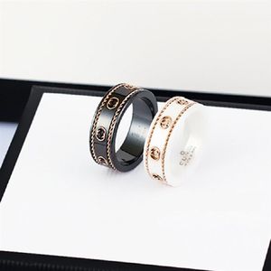 Ceramic Band Ring Double Letter Jewelry for Women Mens Black and White Gold Bilateral Hollow G Rings Fashion Online Celebrity Coup205V