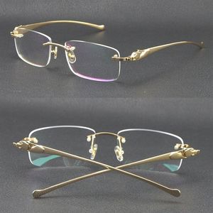 Säljer Rimless Metal Leopard Series Panther Optical 18K Gold Solglasögon Square Eyewear Round Forme Face Glasses Mane and Female W314s