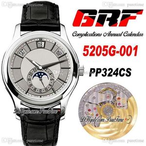 GRF V2 5205G-001 A324 Automatisk herrklocka Komplikationer Årlig kalenderstål Case Moon Fas Vit Dial Leather Watches PP324SC 2717