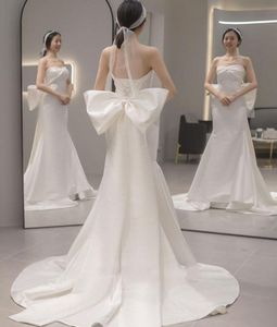 2024 Elegancka sukienka ślubna syreny bez ramiączek Big Bow Satin Satin Made Made Bride Formal Sunie Vestidos de novia szata de Mariage