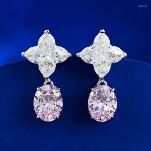 Dangle Earrings 925 Silver Imported High Carbon Diamond Clover 11 11mm Inlaid Oval Pink Luxury Inlay