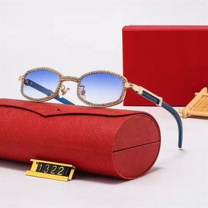Yeni C güneş gözlükleri Kadın Tasarımcı Gözlükleri Erkekler İçin Güneş Gözlüğü Elmas Mikro-Paslı Kesilmiş Küçük Çerçeve Oval Eşsiz Altın Metal Ahşap Şaho245G