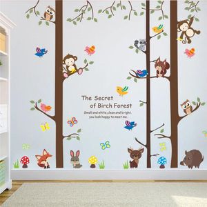 Adesivos de Parede Árvore de Bétula Animais Sala de estar Decorações Home Decalques Safari Monkey Owlets Mural Art Poster Kids Gift