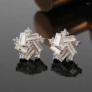 Stud Earrings Modern Style Lucky Windmill T-Shaped For Female Silver Color White CZ Accessories Chic Girl Daily Wear Jewelry