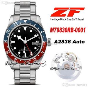 ZF GMT PEPSI 41MM A2836自動メンズウォッチブルーレッドベゼルブラックダイヤルステンレススチールブレスレットスーパーエディションPTTDピュアタイムC02279P