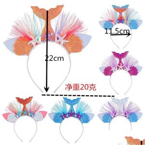 Hårtillbehör 7 Färger Rainbow Mermaid Hårband Sticks Princess Mesh Flower Animal Hairbands Drop Delivery Baby Kids Maternity DHA8B