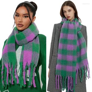 Scarves 2023 Women Plaid Scarf Winter Warm Shawls Cashmere Thicked Wrap Ladies Long Tassel Blanket Bufanda Mujer