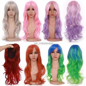 Parrucche sintetiche BENEHAIR Parrucche a onde sciolte Halloween Cosplay Party Donna Frangia Parrucca sintetica per capelli lunghi ricci da 23 pollici 28 coloriL231212