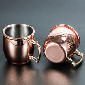 60 ml 2 oz Mini-Moscow-Mule-Becher, gehämmerter Schnapsweinbecher, verkupferter Cocktailbecher, Whiskyglas, Kaffeebar, Trinkgeschirr, Edelstahl, ZZ