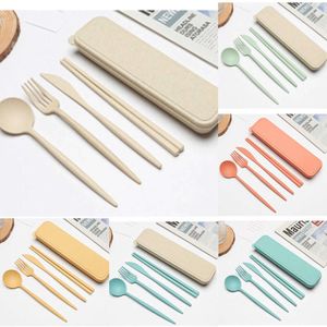 New Storage Bags New 4pcs/Set Dinnerware Sets Creative with Case Plastic Knife Fork Spoon Chopsticks Sets Travel Cutlery for Kitchen Tableware