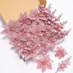Flores decorativas 20 peças decoração de natal artificial glitter bagas haste enfeites de árvore para casa ano 2023 decoração de festa