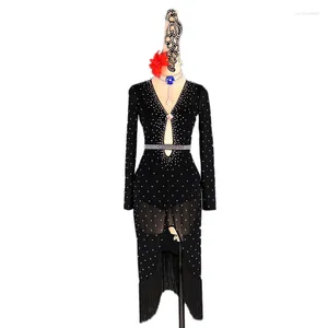 Stage Wear Crystals Latin Dance Dress Black Professional Costume For Women Fringe Samba Colorful Lady Ballroom Competition Dresses