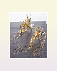 Vintage kinesiska hårstilar Klassiska smycken traditionell guldfjäril brudhuvudbonad bröllop hårkläder hår tillbehör c18110803945193