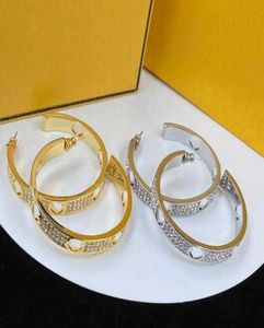 Designer Orecchini a cerchio con perno Gioielli Orecchino in argento per le donne Moda Diamante Lettere Oro Argento Grande cerchio Punk Orecchino Hoops3443252